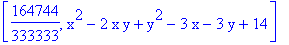 [164744/333333, x^2-2*x*y+y^2-3*x-3*y+14]